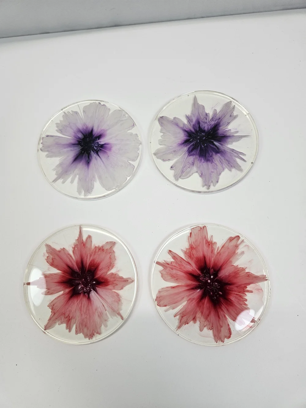 3D Resin Flower Bloom Coasters Set of 4 Handmade Floral Drink Alcohol Ink Mat